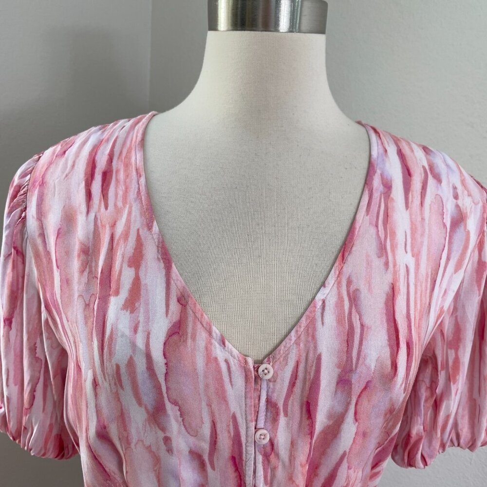 Anthropologie Cloth & Stone Womens Medium Button Up Mini Dress Short Sleeve Pink - Picture 9 of 16